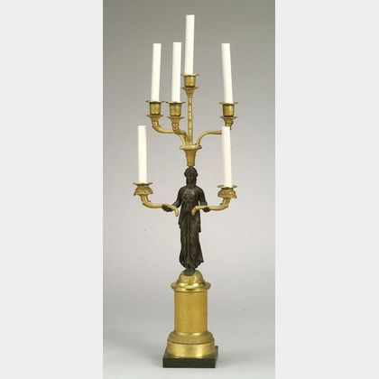 French Second Empire Gilt and Patinated Bronze Six-Light Candelabrum