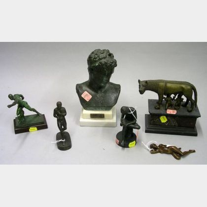 Six Small Classical-style Bronze and Metal Shelf Figures. 