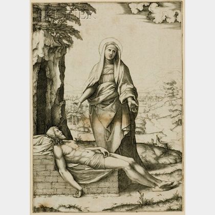 Marcantario Raimondi (Italian, c. 1480-1527/34) after Raphael Sanzio (Italian, 1483-1520) The Lamentation of the Virgin