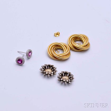 Pair of 14kt White Gold, Pink Sapphire, and Diamond Earstuds