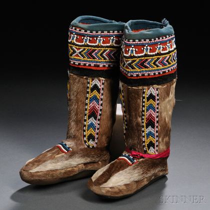 Pair of Eskimo Child's Beaded Trade Cloth and Sealskin Boots