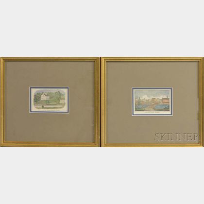 Set of Four Small Framed Hand-colored Engravings of Massachusetts Scenes