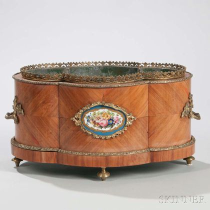 French Porcelain-mounted Parquetry Jardiniere
