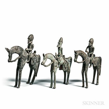 Three Dogon-style Bronze Equestrian Figures
