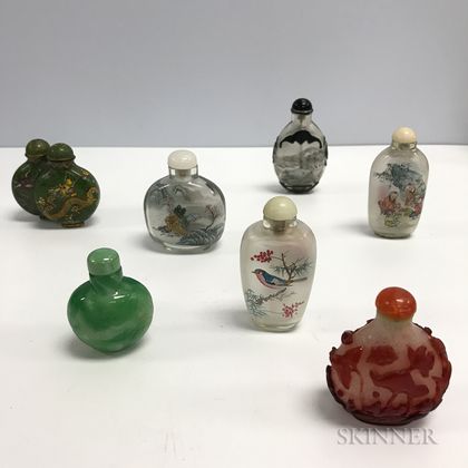 Seven Peking Glass and Cloisonne Snuff Bottles