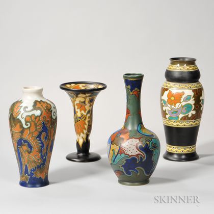 Four Gouda Pottery Vases