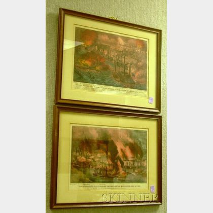 Two Framed Currier & Ives Small Folio Hand-colored Civil War Lithographs