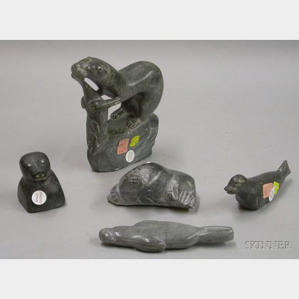 Five Inuit Carved Stone Figures