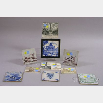 Seven Decorated Ceramic Tiles and Four Wedgwood Ceramic Calendar Tiles
