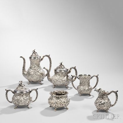 Six-piece Baltimore Rose Pattern Sterling Silver Tea and Coffee Service