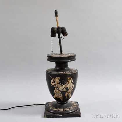 Classical-style Carved and Painted Wood Table Lamp