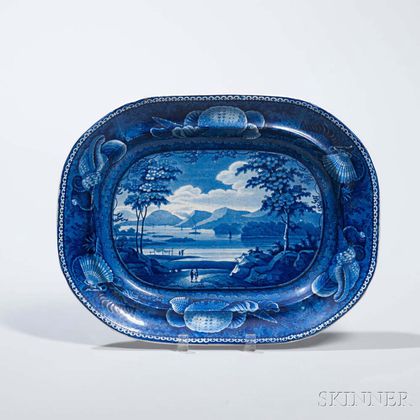 Staffordshire Historical Blue Transfer-decorated Lake George State of New York Platter