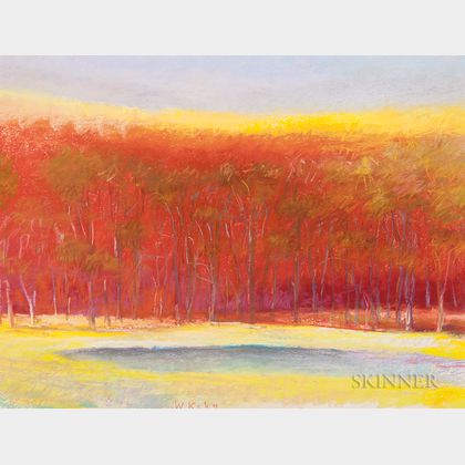Wolf Kahn (German/American, b. 1927) Pond in a Red Landscape