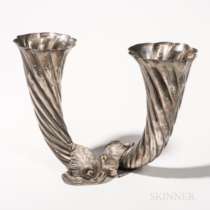 Italian Silver-plate Dolphin-form Double Vase