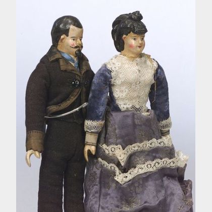 Early Composition Male and Female Shoulder Head Dolls