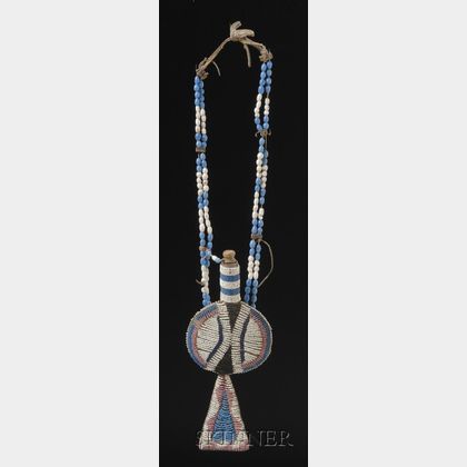 Rare Ute Beaded Tobacco Flask and Necklace