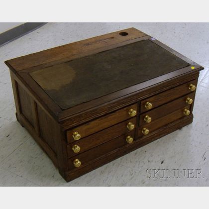 Late Victorian Walnut Slant-lid Six-Drawer Retail Counter-top Desk