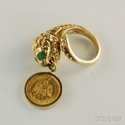 14kt Gold Gem-set Lion Ring
