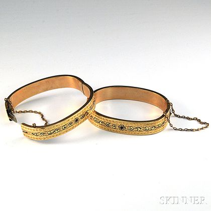 Pair of Victorian Gold-filled and Enamel Child's Bracelets