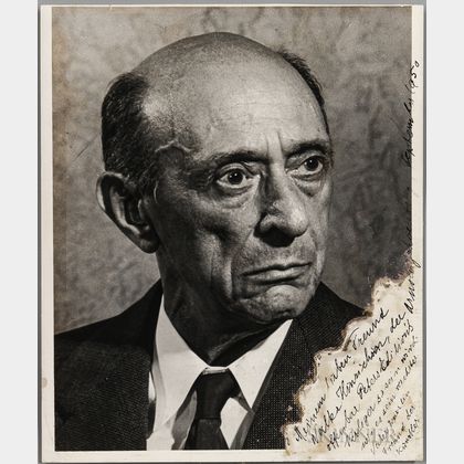 Schoenberg, Arnold (1874-1951) Photograph Signed, September 1950.