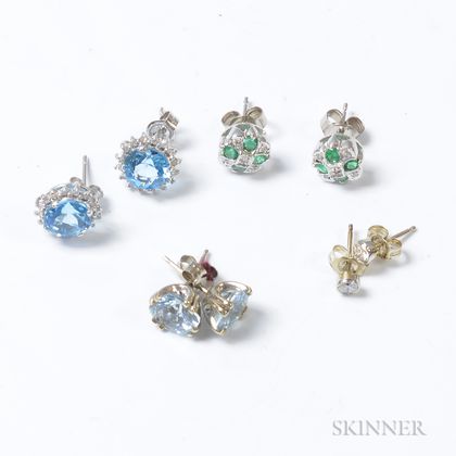 Four Pairs of Diamond and Gem-set Earrings