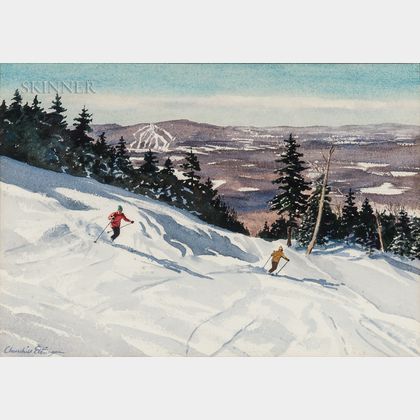 Churchill Ettinger (American, 1903-1984) Two Stratton Mountain Views: Try the Rimeline