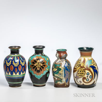 Four Gouda Pottery Vases