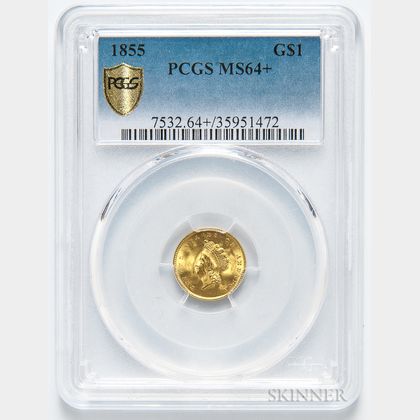 1855 Type 2 Gold Dollar, PCGS MS64+. Estimate $4,000-6,000