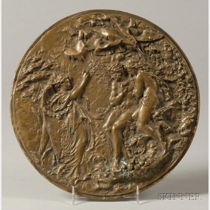 Bronze Plaque of Adam and Eve in the Garden of Eden