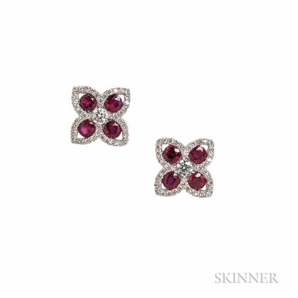 18kt White Gold and Ruby Earrings