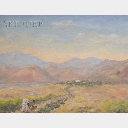 American School, 20th Century Desert Landscape with Figure and Mule