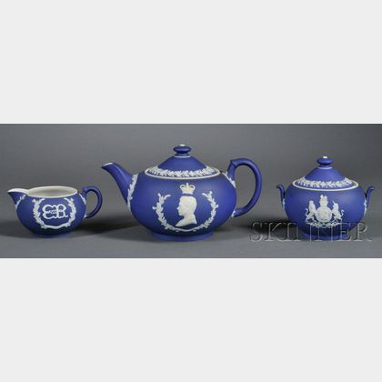 Wedgwood Dark Blue Jasper Dip Edward VIII Three-Piece Tea Set