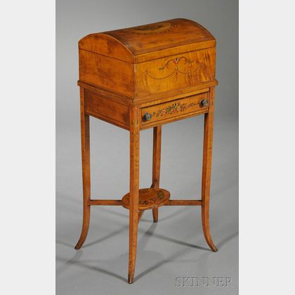 George III Painted Satinwood Work Box on Stand