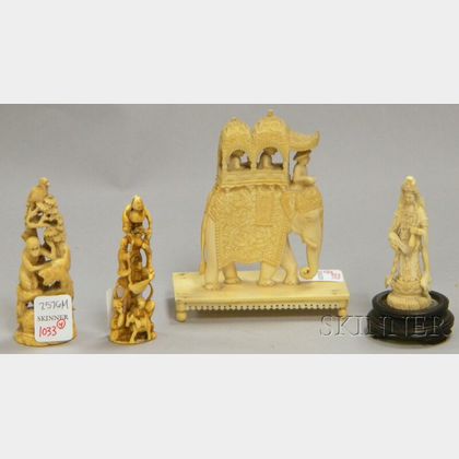 Four Small Asian and Indian Carved Ivory Figures