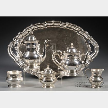 Five-piece Watson Sterling Coffee and Tea Service and a Frank Smith Two-handled "Chippendale" Pattern Serving Tray