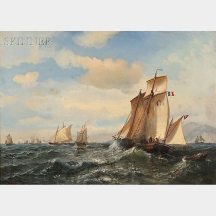 Julian Oliver Davidson (American, 1853-1894) French Fishing Fleet Off Havre