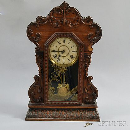Gilbert Clock Co. Carved Oak Shelf Clock