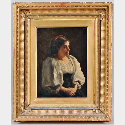 Continental School, 19th Century Portrait of a Woman in a White Peasant Blouse