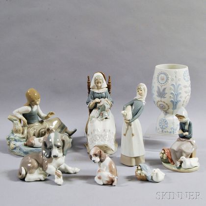 Eight Lladro Porcelain Items