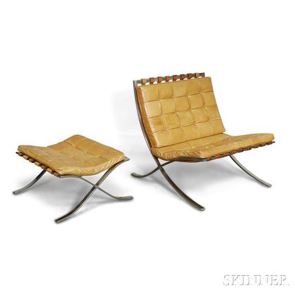 Mies van der Rohe for Knoll Associates Stainless Steel and Leather Barcelona Chair and Ottoman