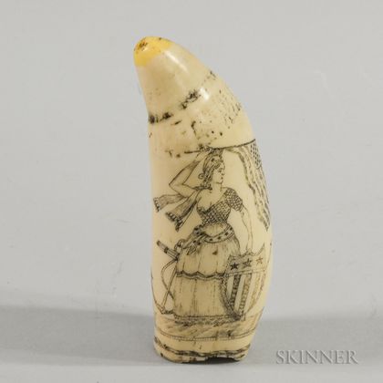 Cast and Carved Resin Reproduction Scrimshaw Whale's Tooth