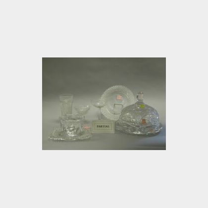 Colorless Cut Glass Cheese Dome and Underplate with Approximately Sixty-seven Glass Table Items