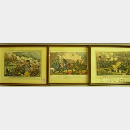 Three Framed Currier & Ives Small Folio Hand-colored Civil War Lithographs