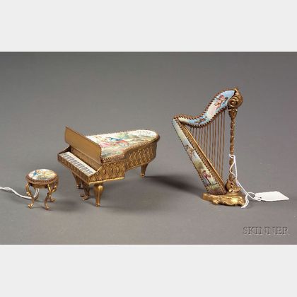Three Pieces of Viennese Enameled Miniature Furniture