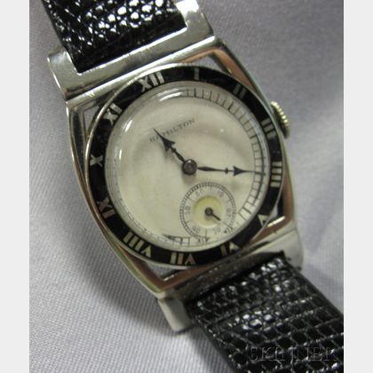 Art Deco 14kt White Gold "Piping Rock" Wristwatch, Hamilton