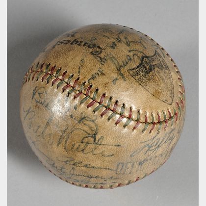 1931 New York Yankees Team Autographed Beacon Oil Co. Benefit Game Baseball