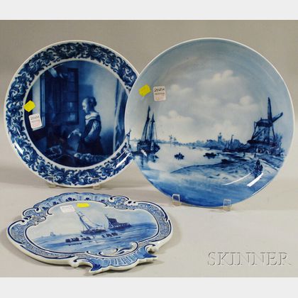 Three European Blue and White Porcelain Items