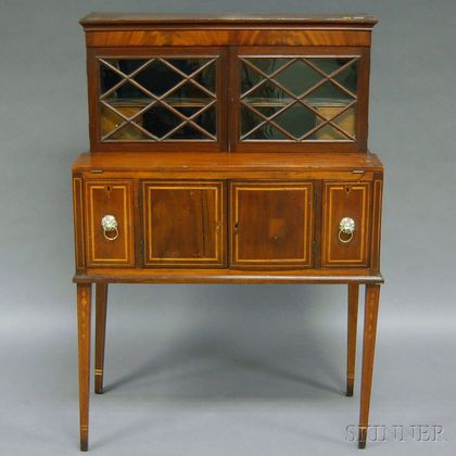 Federal-style Glazed and Inlaid Mahogany Writing Desk. Estimate $400-600