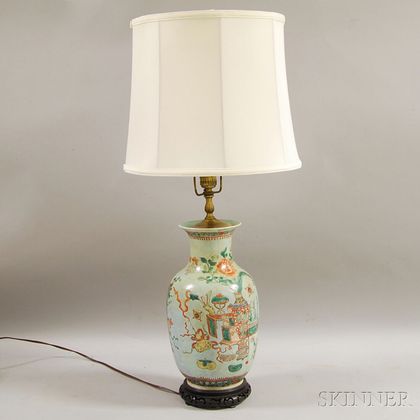 Chinese Polychrome Enameled Vase Mounted as a Lamp