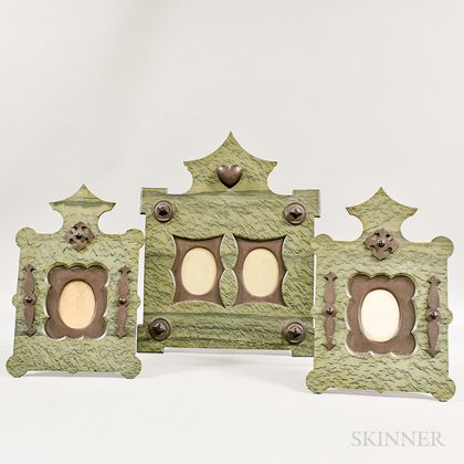 Three Green Slate and Carved Wood Picture Frames
